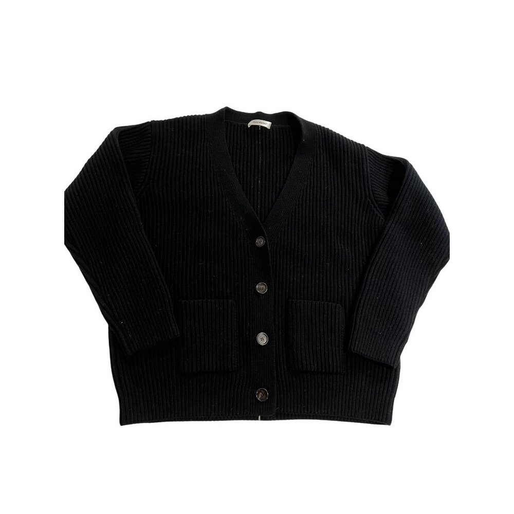 There Was One V-Neck Ribbed Cardigan in Black